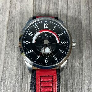Charles Hutton Longbridge Watch Quartz Black Dial with Red Leather Strap